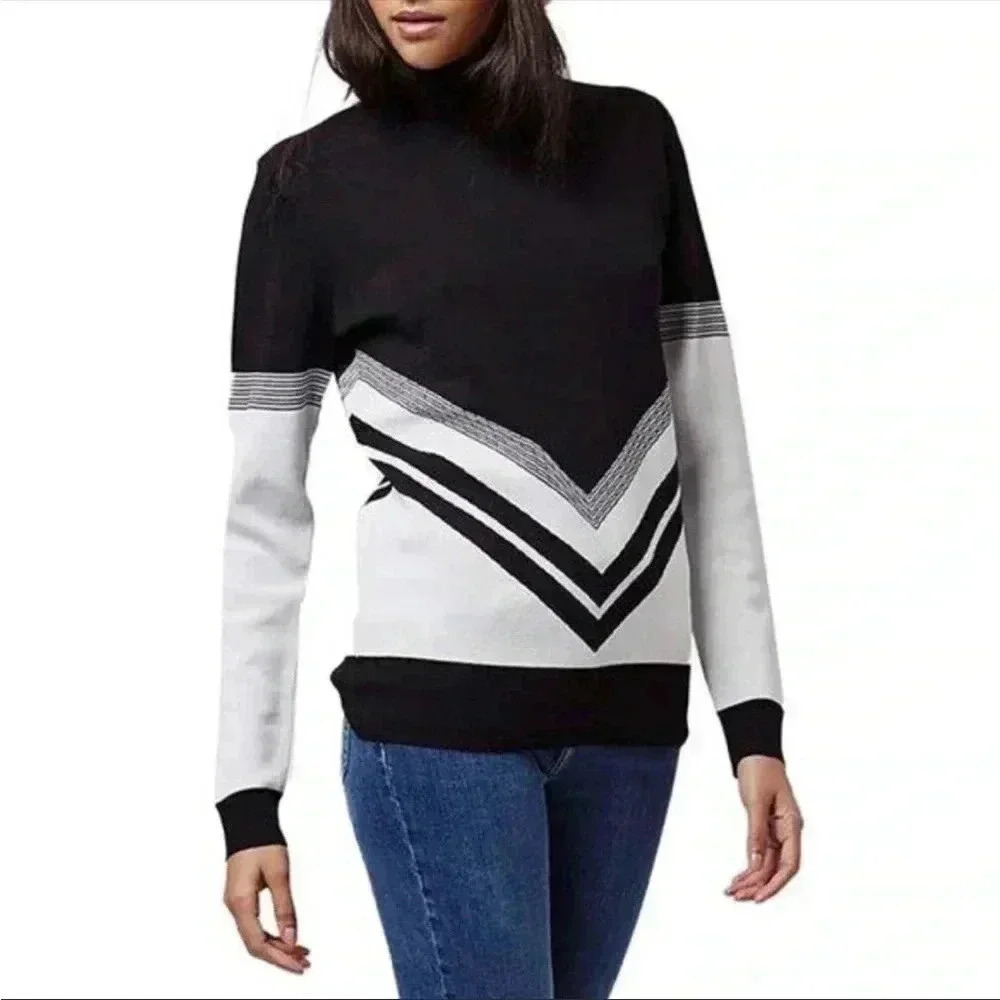 Topshop Varsity Chevron Knit Crew Sweater Size 8